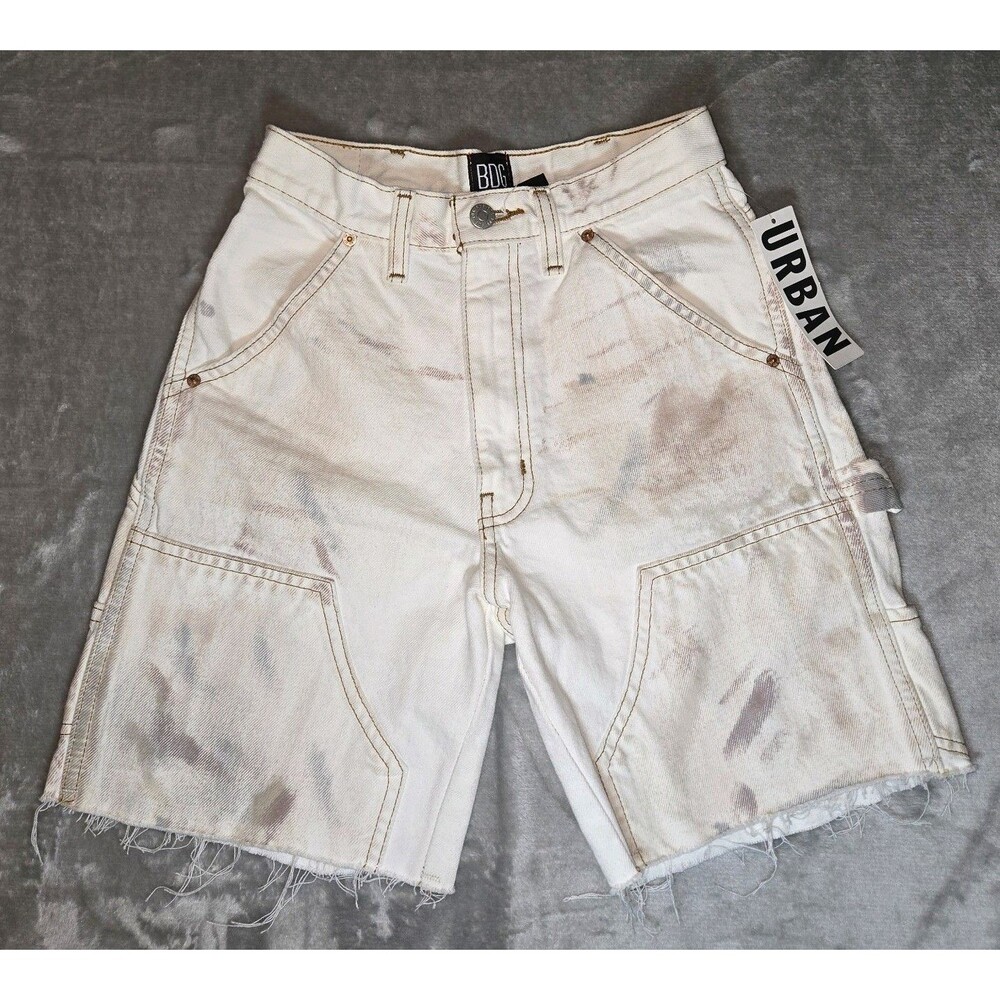 Urban Outfitters BDG High Rise Distressed Carpenter paint Shorts White NWT Sz 24